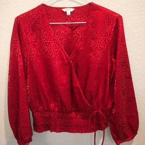 Small red leopard print crop top w/scrunched waist